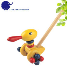 Preschool Kids Happy Animal Toys Wooden Push-along Duck